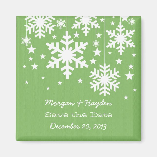 Green Snowflakes et Stars Save the Date Magnet (Devant)