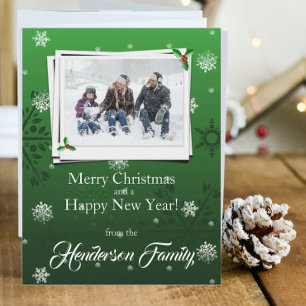 Green Snowflakes Flat Holiday Carte photo