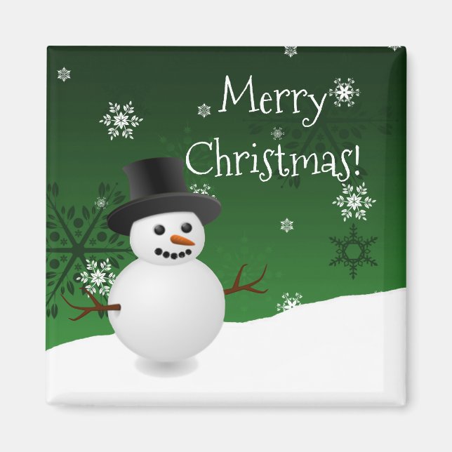 Green Snowman hiver décor Magnet de Noël (Devant)