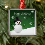 Green Snowman scène d'hiver Ornement en céramique<br><div class="desc">Ajoutez une touche de fantaisie à votre sapin de Noël cette saison de fêtes avec un ornement en céramique Green Snowman Winter Scene. Le design ornemental présente un bonhomme de neige heureux dans une scène hivernale enneigée contre un arrière - plan vert orné de flocons de neige de couleur assortie....</div>