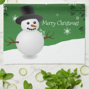 Green Snowman Winter Scène Noël Cuisine Serviette