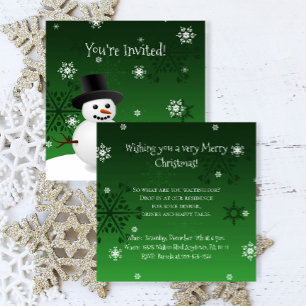 Green Snowman Winter Scène Noël Invitation