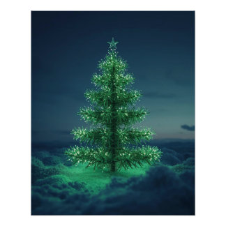 Green Snowy Christmas Tree Poster