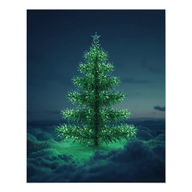 Green Snowy Christmas Tree Poster (Devant)