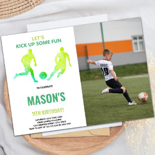 Green Soccer Invitation à l'anniversaire avec phot