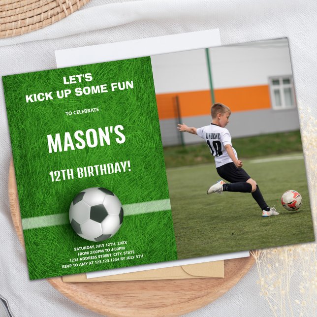 Green Soccer Invitations Anniversaire avec photo (Green Soccer Birthday Invitations with photo)