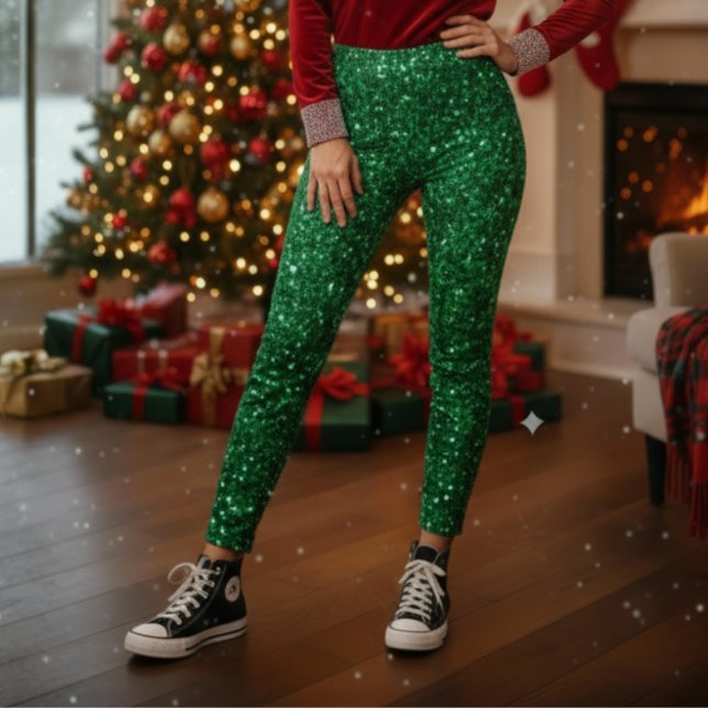 Green Sparkle Christmas Leggings (Bring holiday magic to every move with our Green Sparkle Christmas Leggings! by Becky Boom)