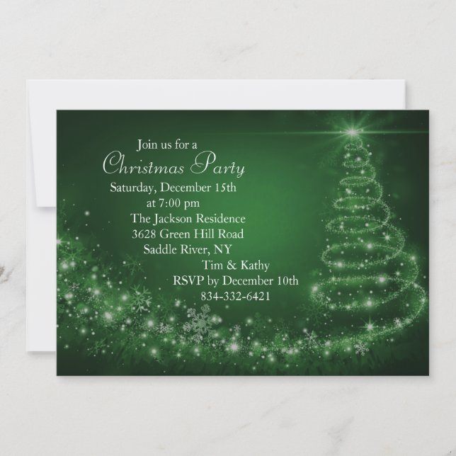 Green Sparkle Christmas Tree Party Invitation (Devant)