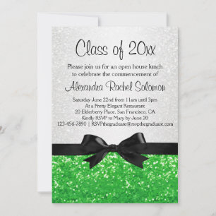 Green Sparkle look Bow Graduation Invitation