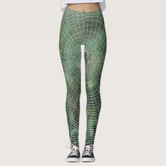 Green Spider Web Print Leggings & Pantalons de yog