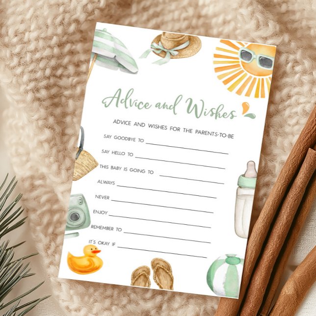 Green Splish Splash Baby Conseils et voeux jeu (Summer Baby Bash Baby Shower Advice and Wishes Game)