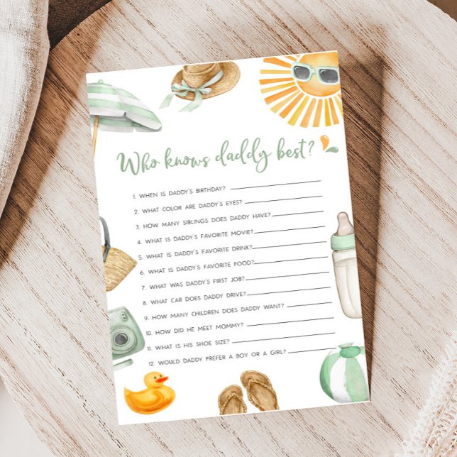 Green Splish Splash Baby Qui connaît papa meilleur (Summer Baby Bash Baby Shower Who knows Daddy Best Game)