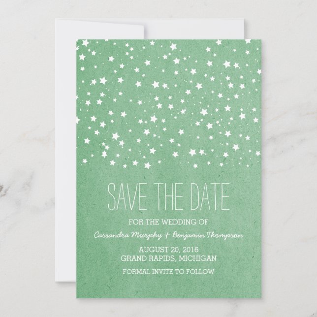 Green Starry Night Enregistrer la date Invitation (Devant)