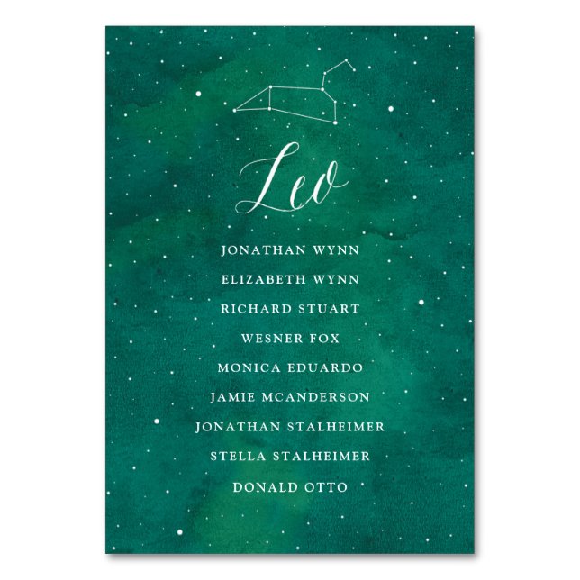 Green Stars Galaxy Mariage Carte de siège Leo (Par défaut)