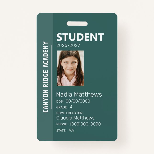 Green Stripe Homeschool Student ID Badge (Devant)