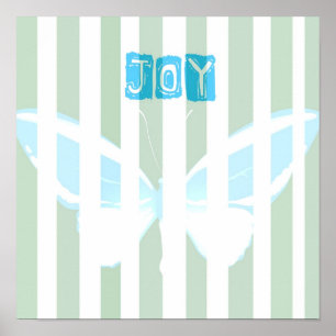 Green Stripes Joy Papillon Poster