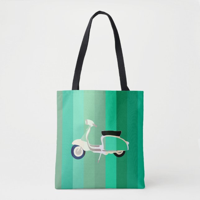 Green Stripes Retro Scooter Tote Bag (Devant)