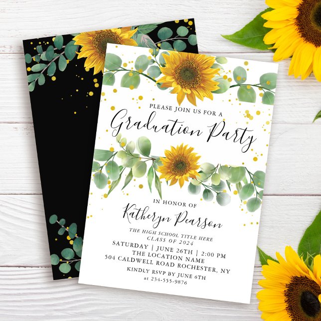Green Sunflowers Graduation Party Invitation (Créateur téléchargé)