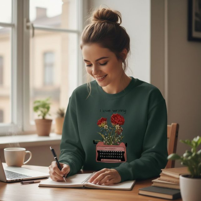 Green Sweatshirt with Typewriter Floral Print  (Créateur téléchargé)