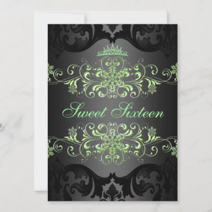 Green Sweet16 Elégant Tiara Damask Invitation d'an