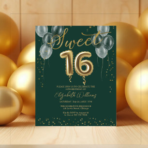 Green Sweet 16 Ballons Anniversaires Invitations B
