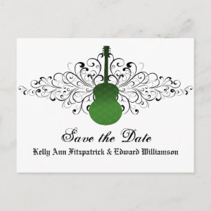 Green Swirls Guitar Enregistrer la date Carte post