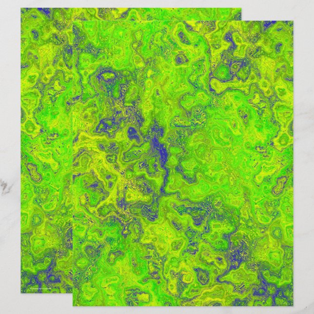 Green Swirly Marble Scrapbook Paper 2-Sided Page (Devant / Derrière)