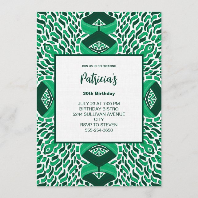 Green Symmetric Pattern Birthday Invitation (Devant)