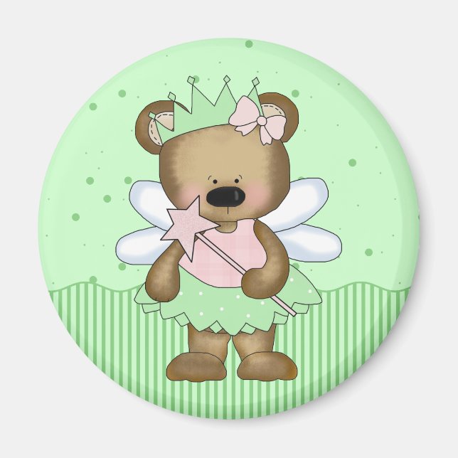 Green Teddy Bear Fairy Princesse Magnet (Devant)