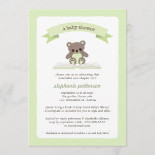 Green Teddy Invitation à un Baby shower de livre