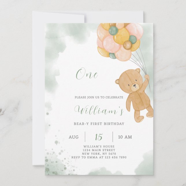 Green Teddy Invitation d'anniversaire (Devant)