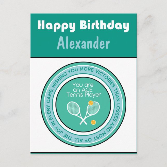 Green Tennis 🎾 Bonne Carte Postale Anniversaire (Devant)