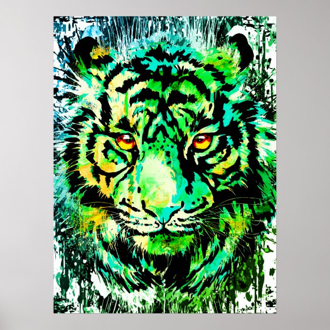 Green Tiger Poster Print - Green Tiger Drawing (Devant)
