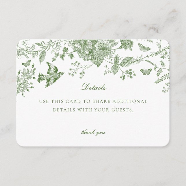 Green Toile Floral Détails Carte Invitation Insert (Devant)