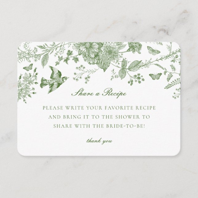 Green Toile Floral Share Recette Invitation Insert (Devant)