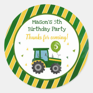 Green Tractor Anniversaire Fête Favoriser Stickers