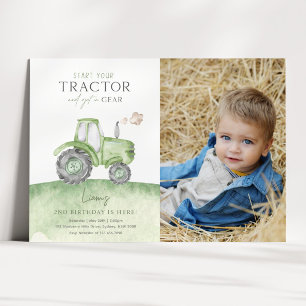Green Tractor Anniversaire Photo Invitation