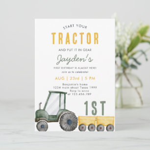 Green Tractor Farm Boy 1ère invitation anniversair