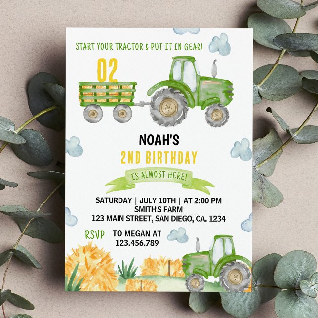 Green Tractor Farm Invitation de fête d'anniversai (Créateur téléchargé)