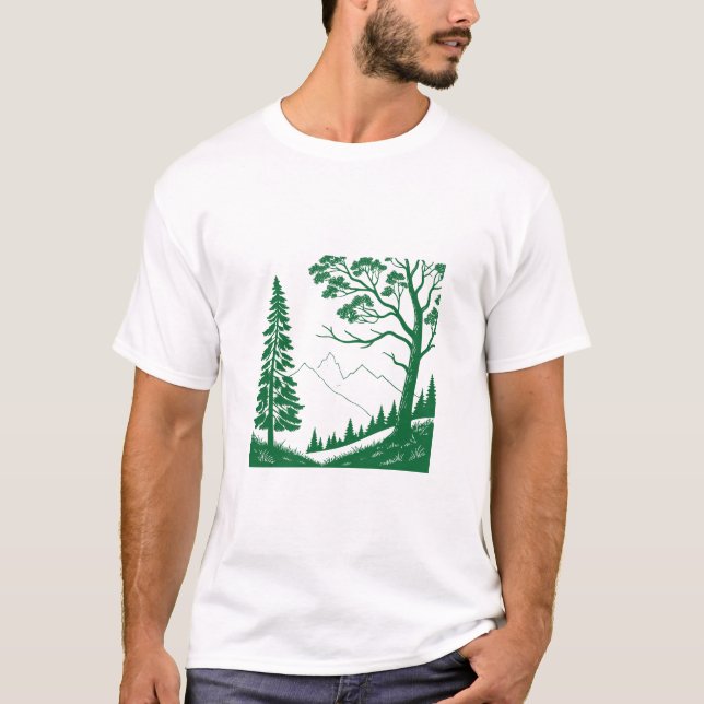 Green Tree Mountain Forest Nature Lover T-Shirt (Devant)