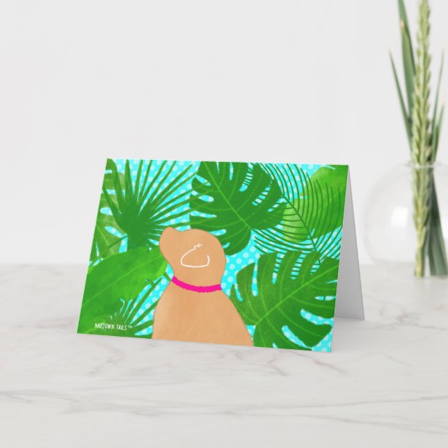 Green Tropical Island Yellow Dog Merci Cartes (Devant)