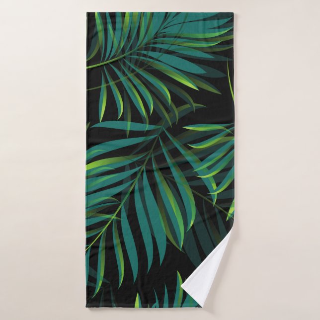 Green tropical palm leaves. Seamless pattern graph (Serviette de bain)