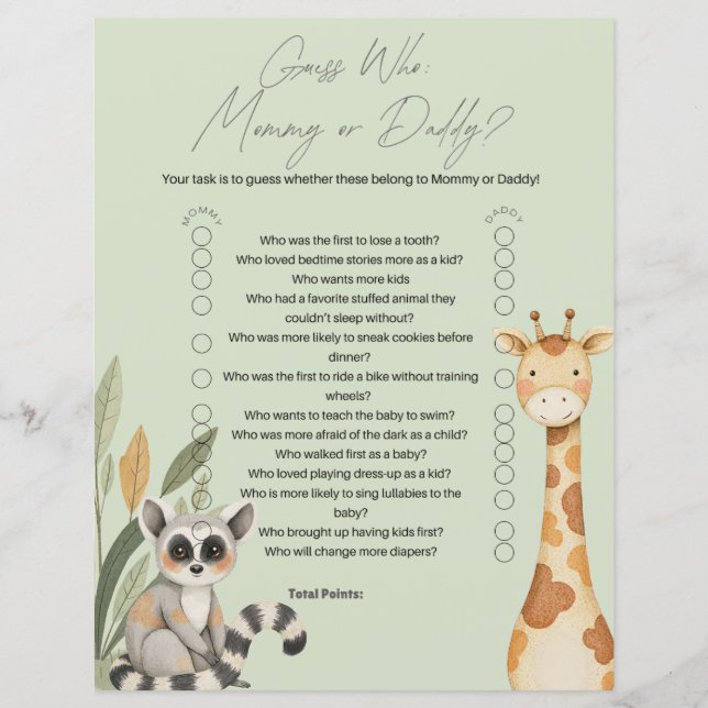 Green Tropical Safari Animaux Baby shower (Devant)
