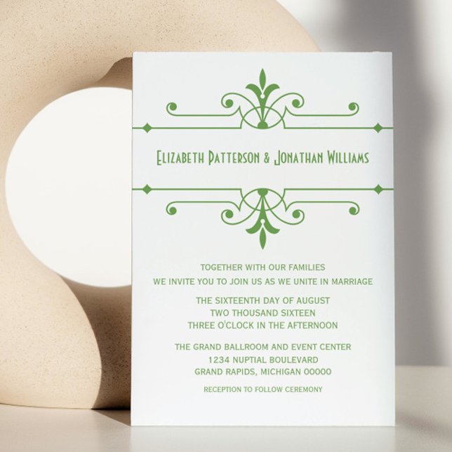 Green v2 Fancy Ornamental Wedding Invitation (Green v2 Fancy Ornamental Wedding Invite)