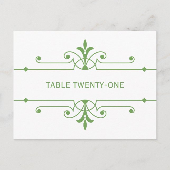 Green v2 Fancy Ornamo Numéro de table Carte postal (Devant)
