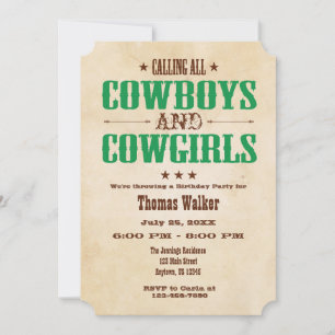 Green Vintage Cowboy Invitation d'anniversaire