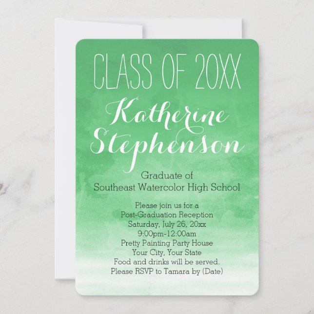 Green Wash Aquarelle Graduation Party Invitation (Devant)