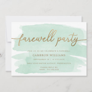 Green Watercolor Gold Farewell Party Invitation