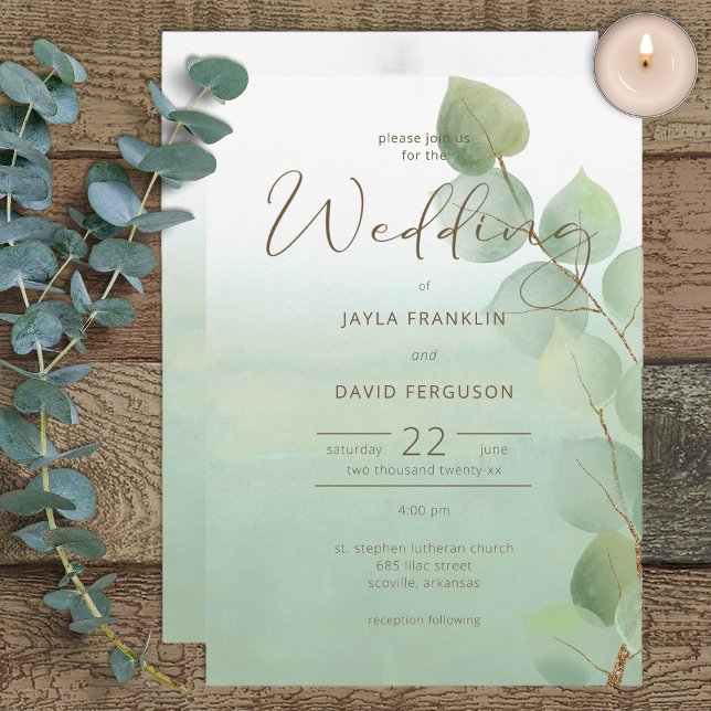 Green Watercolor Laver Eucalyptus Invitation moder (Créateur téléchargé)