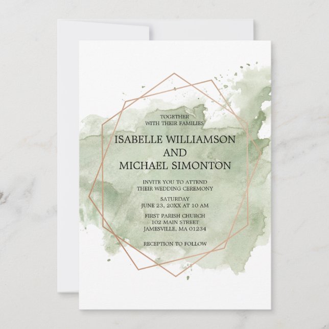 Green Watercolor Laver mariage invitations (Devant)